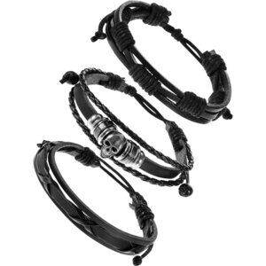 Halloween Leather Punk Bracelets 3-Pack Unisex Gothic Rock Wristbands
